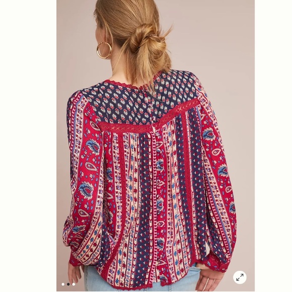Anthropologie Maeve Gretchen Patchwork Blouse Size Medium - Picture 2 of 11